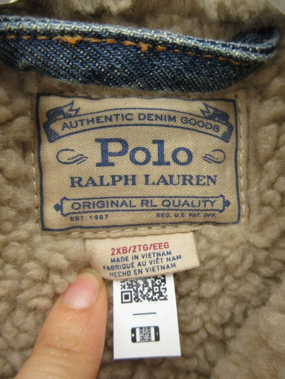 Polo Ralph Lauren Jacket 2XB Big Trucker Sherpa Lined USA Flag Denim